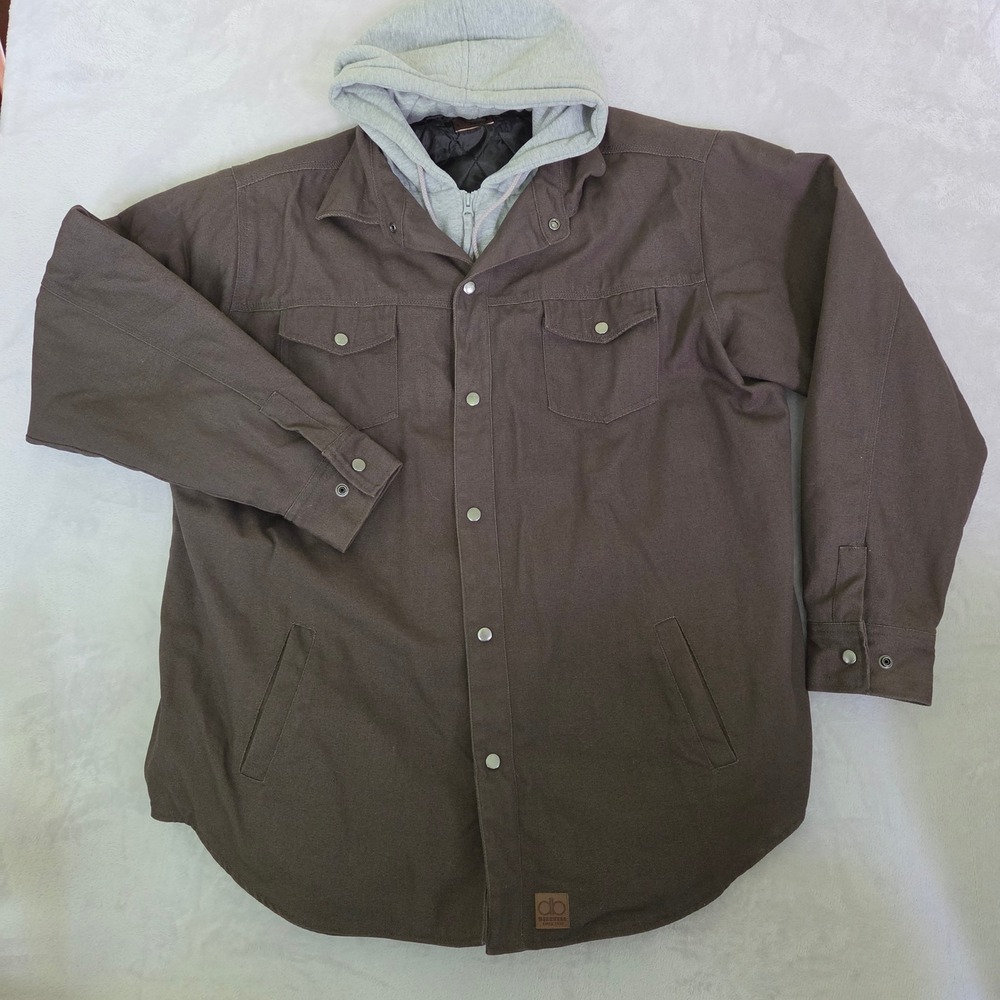 Heavyweight Hooded Canvas Barn Jacket Quilted Work Chore Coat Brown 2XLT